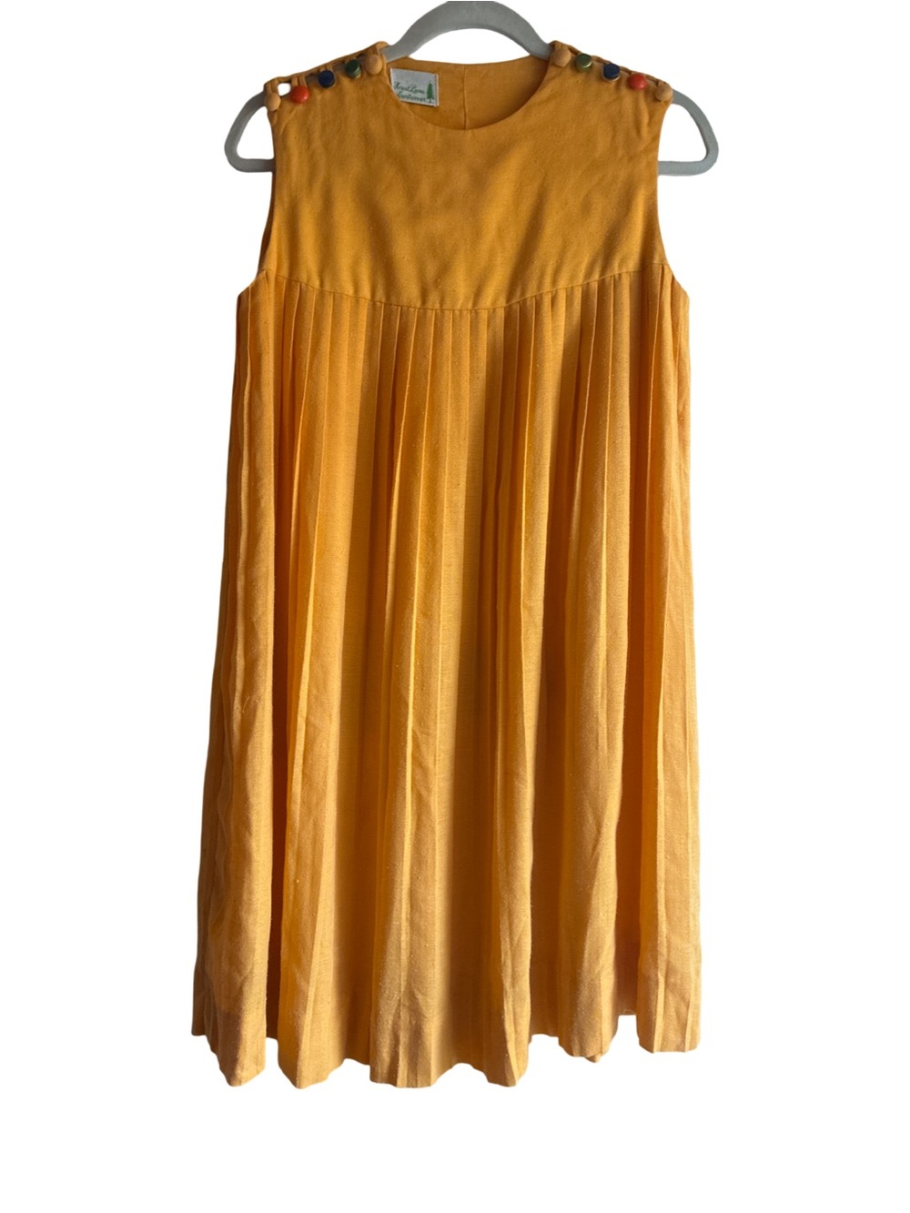 Vintage Yellow Pleated Sleeveless Skirt with Button Detail